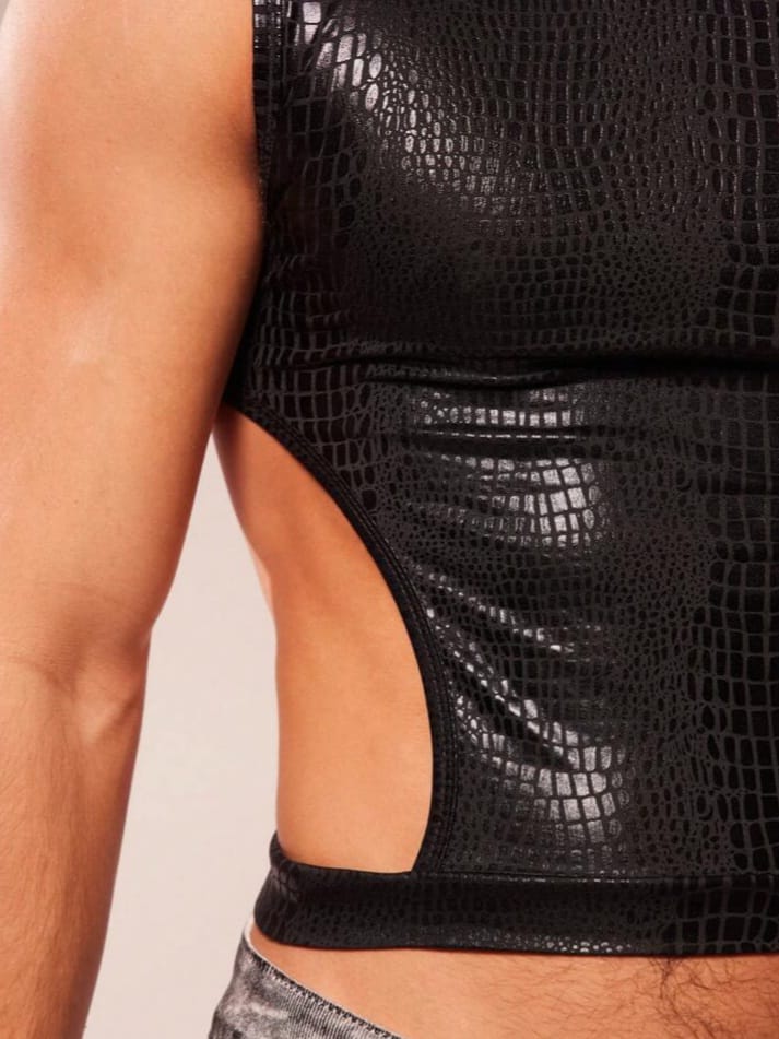 Men's Crew Neck Crocodile Embossed Cut=Out Tank Top